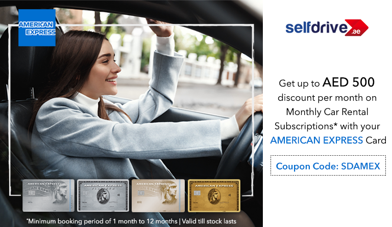 AMEX offers on Monthly Car Rental | Get upto AED 500 discount per month on Car  Rental Subscriptions* on all American Express Credit Cards | AMEX Rent a car  Discount