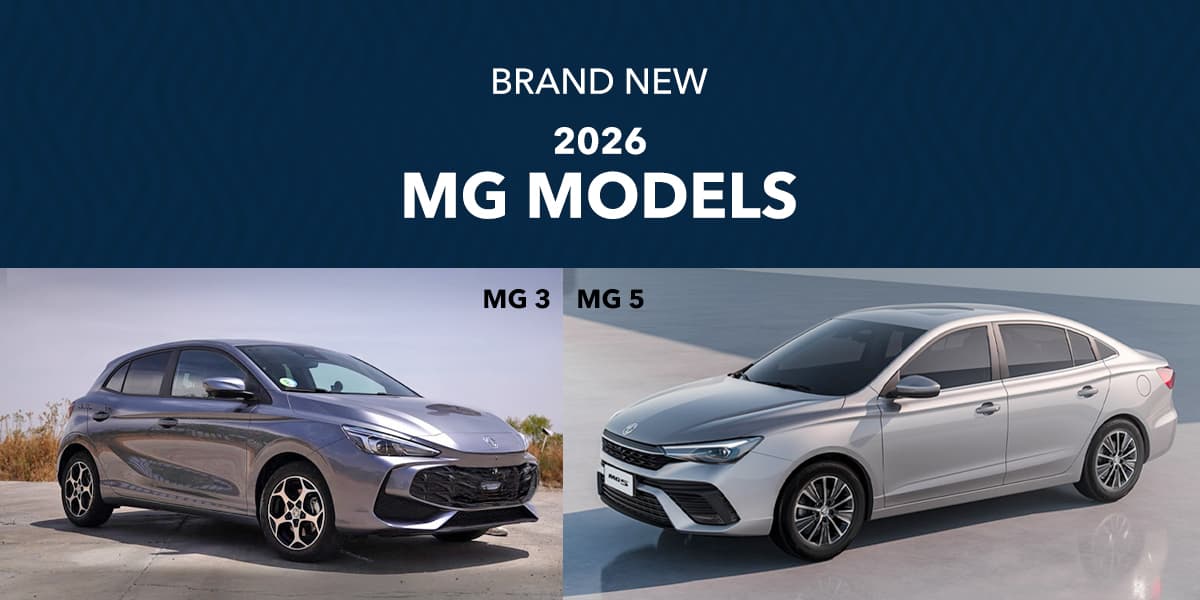 Two brand new 2026 MG models parked side by side, showcasing their sleek designs and modern features.  